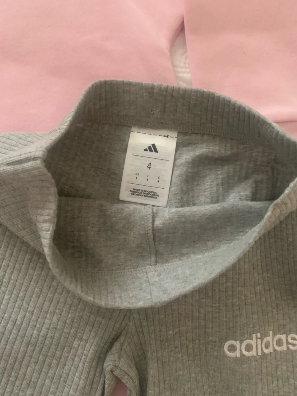 adidas girl’s Pink Crewneck Sweatshirt and Gray Ribbed Leggings Set